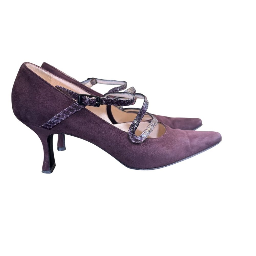 Fragiacomo Italy Burgundy Suede Strap Heels Pumps Size 38 Made in Italy - Picture 1 of 6